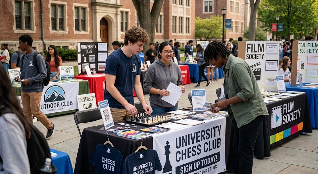 students attending club fair on campus