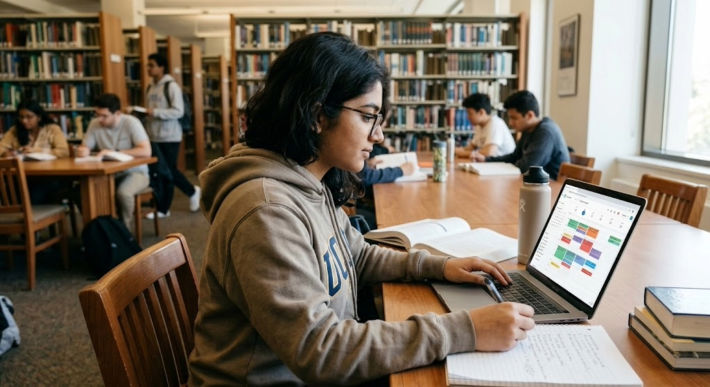 Student using a digital calendar