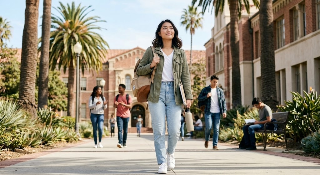 confident student walking on college campus