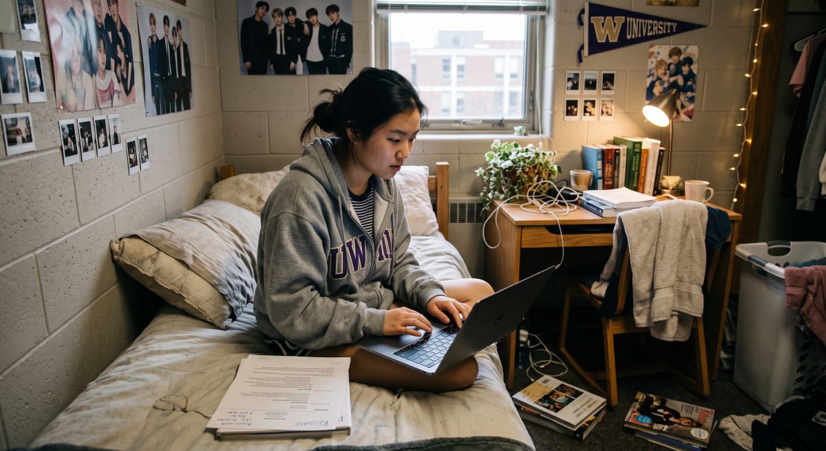 student using a laptop to apply to jobs