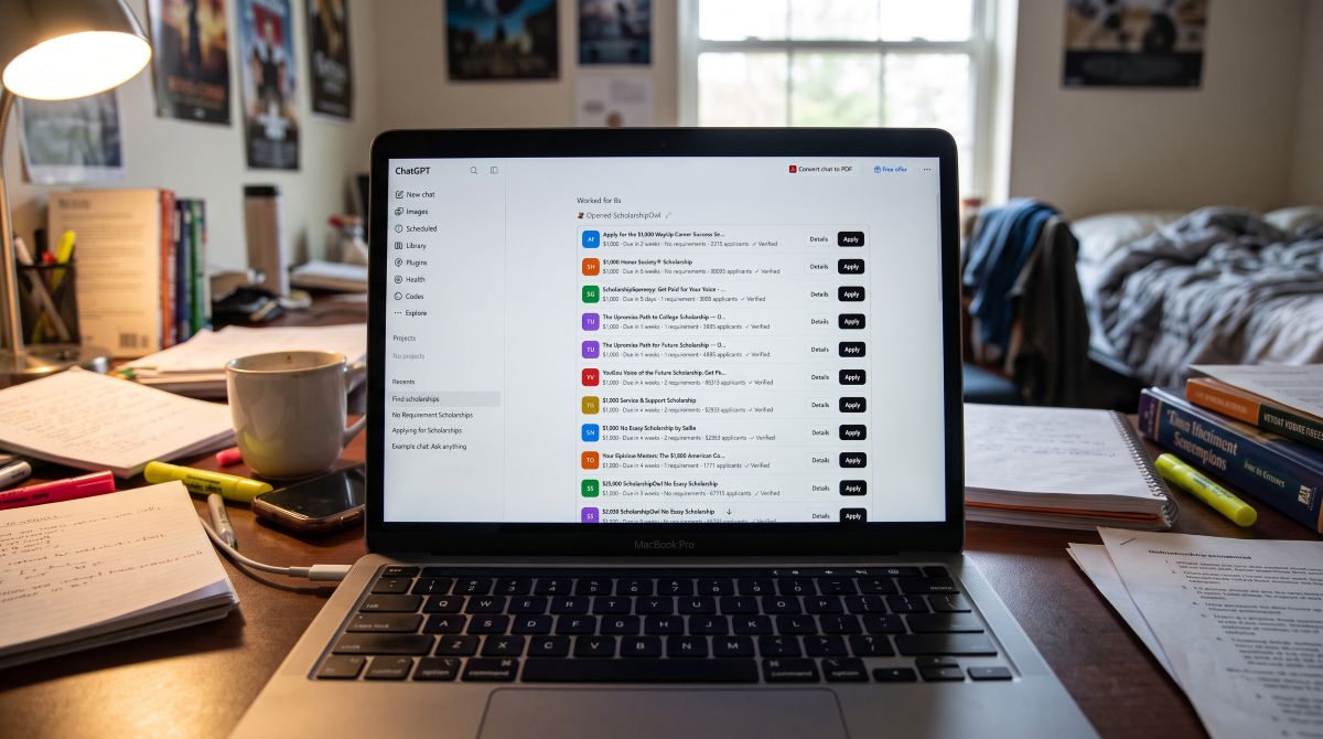 laptop showing ScholarshipOwl ChatGPT App