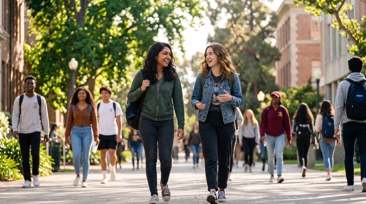 students walking on college campus