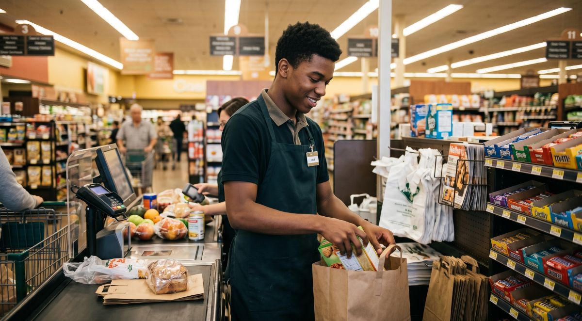 student working in a store